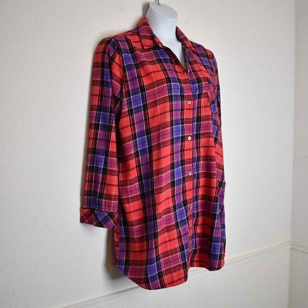 Victorias Secret Flannel Pajama Top Plaid Sz L Tunic Sleep Cabincore Western - Picture 4 of 15